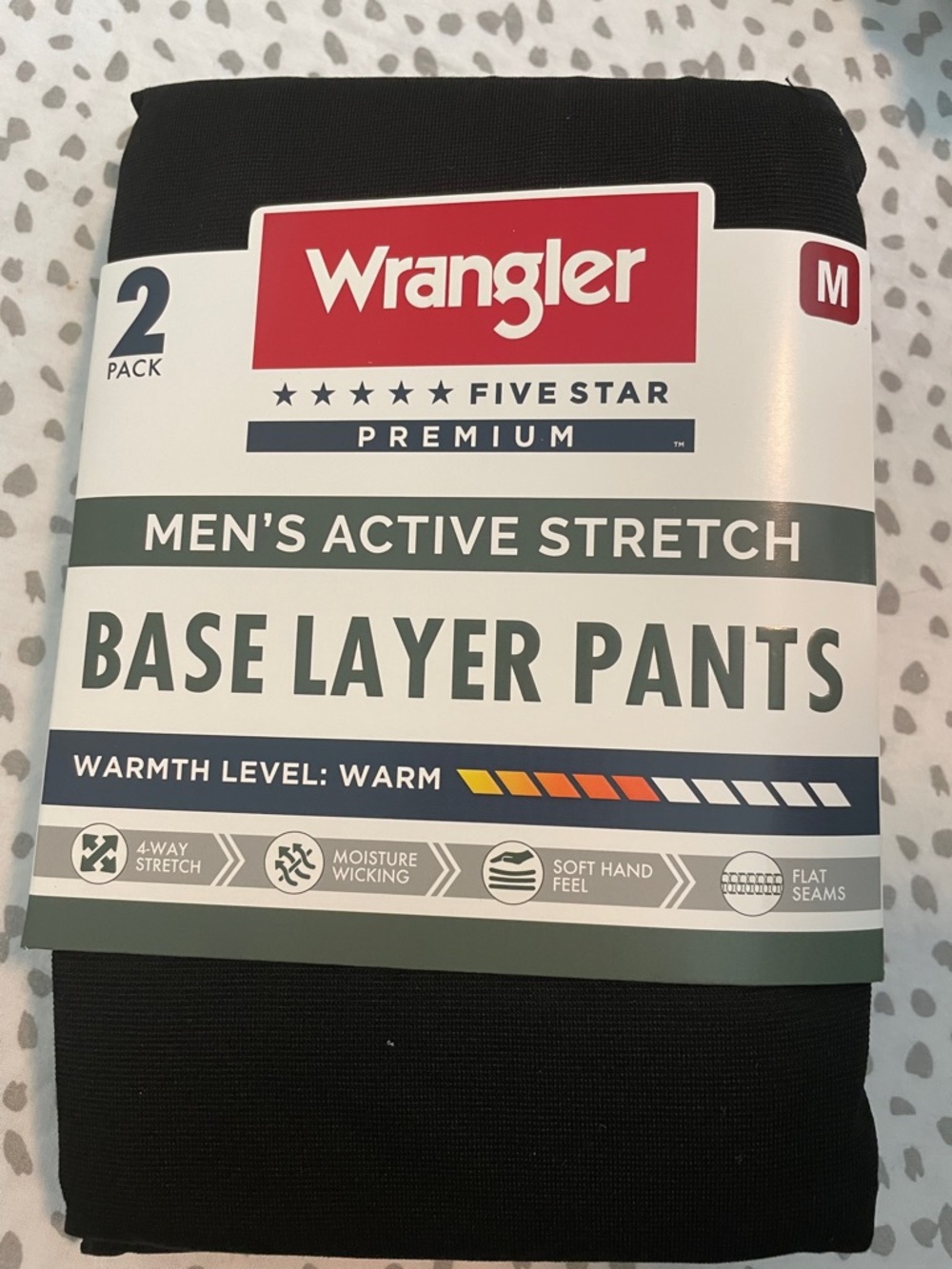 Wrangler Women’s Black Active Stretch Base Layer Pants - 2 Pack size Medium